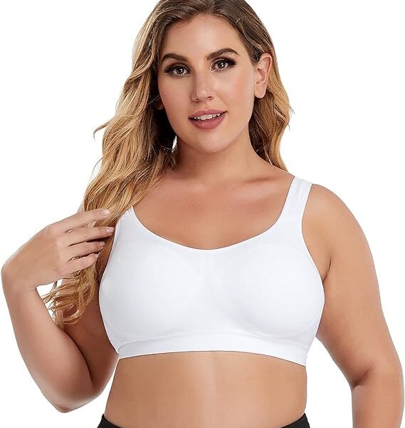 Litthing Women's Plus Size Wirefree Bra Comfort Seamless Full Coverage Bra Supports Bralettes for Women (Black/White/Apricot,S)